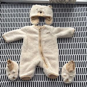 BearPaw Cream Footies One Piece with Hood and Integrated Feet